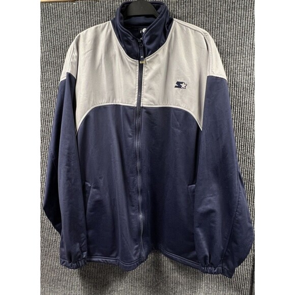 VTG Starter Jacket Athletic Track Mens XL(46/48) Navy Blue White Polyester Retro - Picture 1 of 13